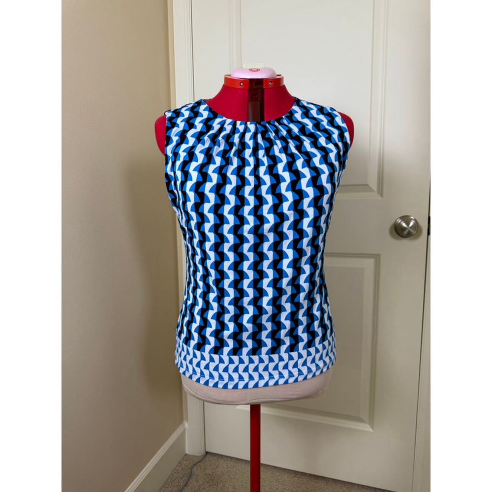 Women's Calvin Klein Sleeveless Top Blue/Black/White Geometric Print Size L - Picture 4 of 6
